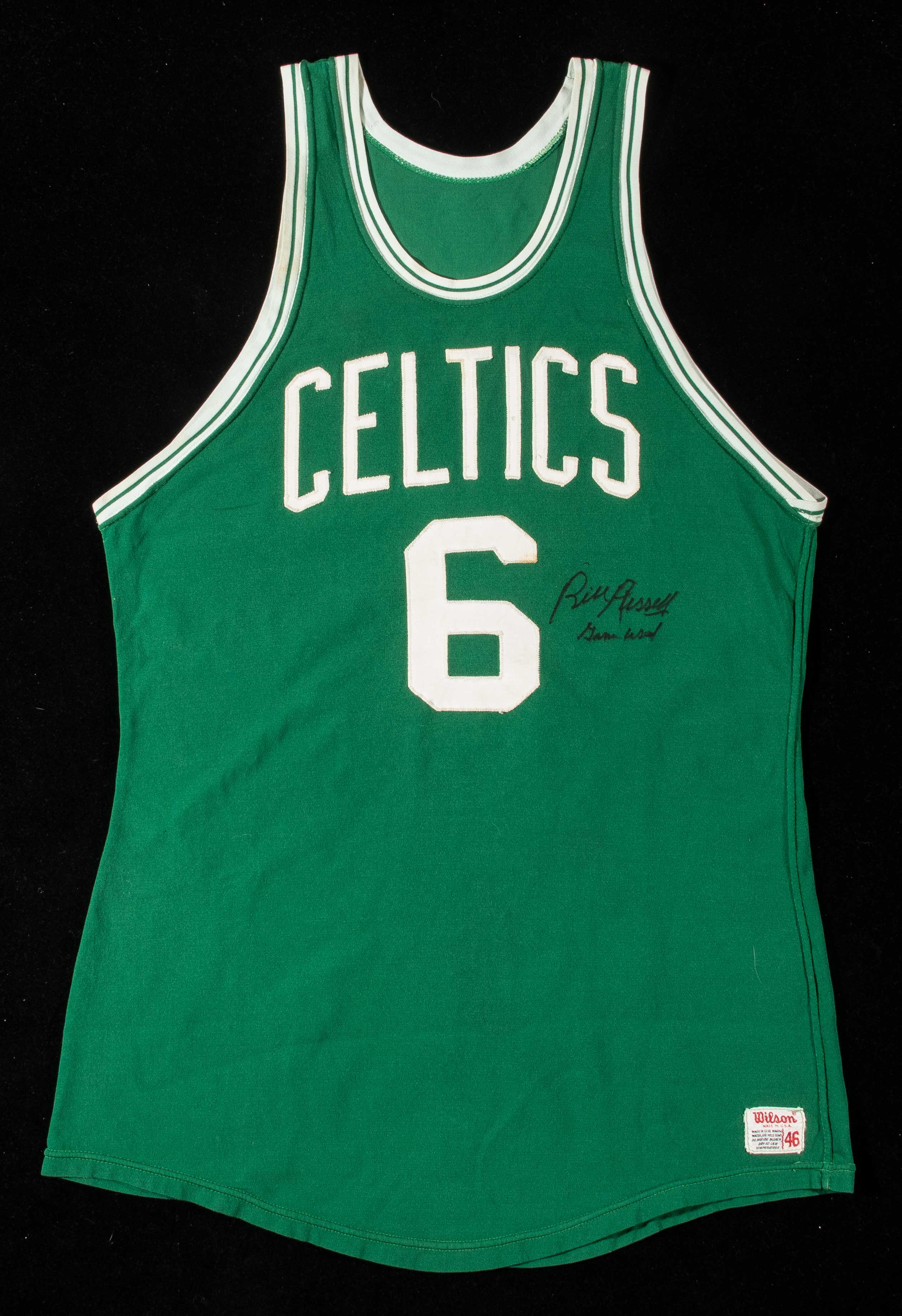 1969 Bill Russell autographed and inscribed Boston Celtics professional model jersey
